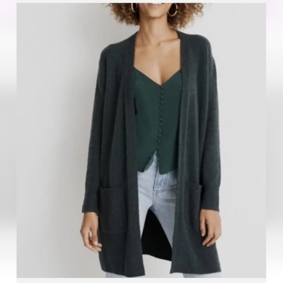 Madewell Kent Open-Front Cardigan In Forest Green - Picture 1 of 6